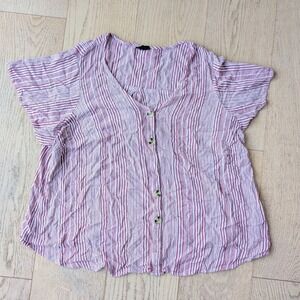 Torrid 3 Button Down Top Pink Striped Short Sleeve Blouse Plus Size‎ 3X